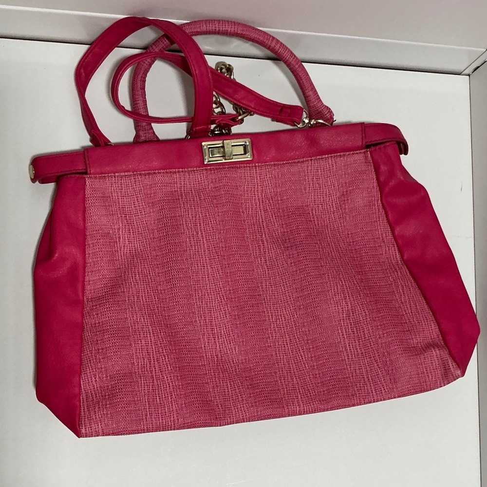 JustFab Pink Textured Faux Leather Satchel Handbag Turn Lock Crossbody Bag